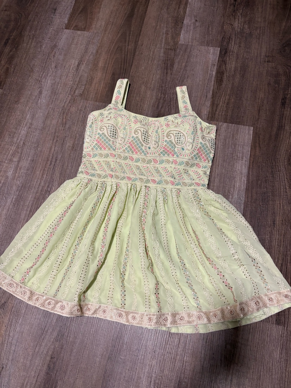 Embroidered Pale Lime Peplum Top with Draped Chiffon Skirt - ethnic Indian wear - Picture 7 of 7